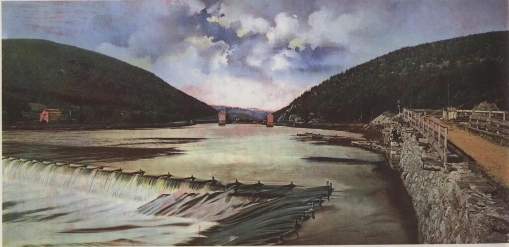 Manmade and natural wonders at Lehigh Gap, painted from image circa 1900-1910
